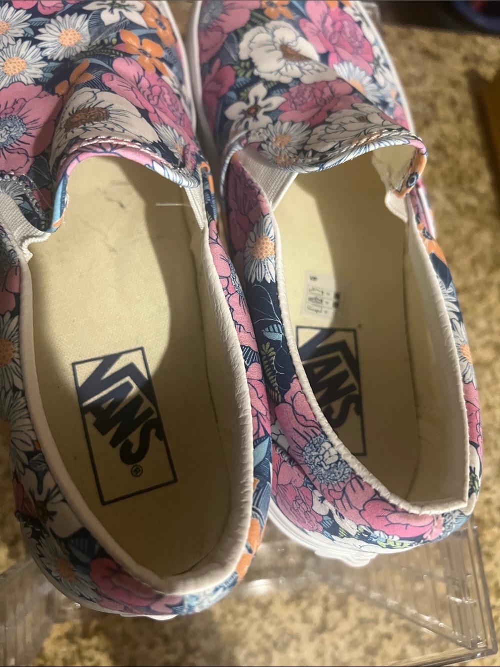 Vans Slip-On Floral Sneakers in Navy, Pink, White - Picture 3 of 6